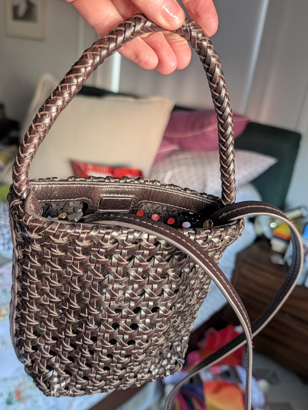 Madewell Woven Dark Brown Shoulder Basket Bag - Picture 5 of 8